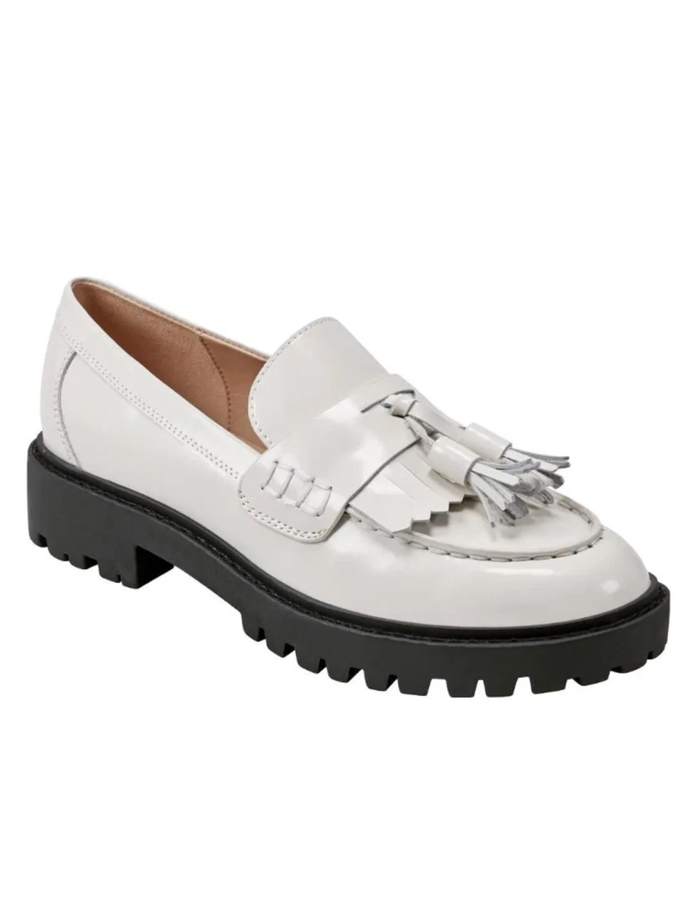 Marc fisher white leather ozzie tassle loafers lug sole new 6 m